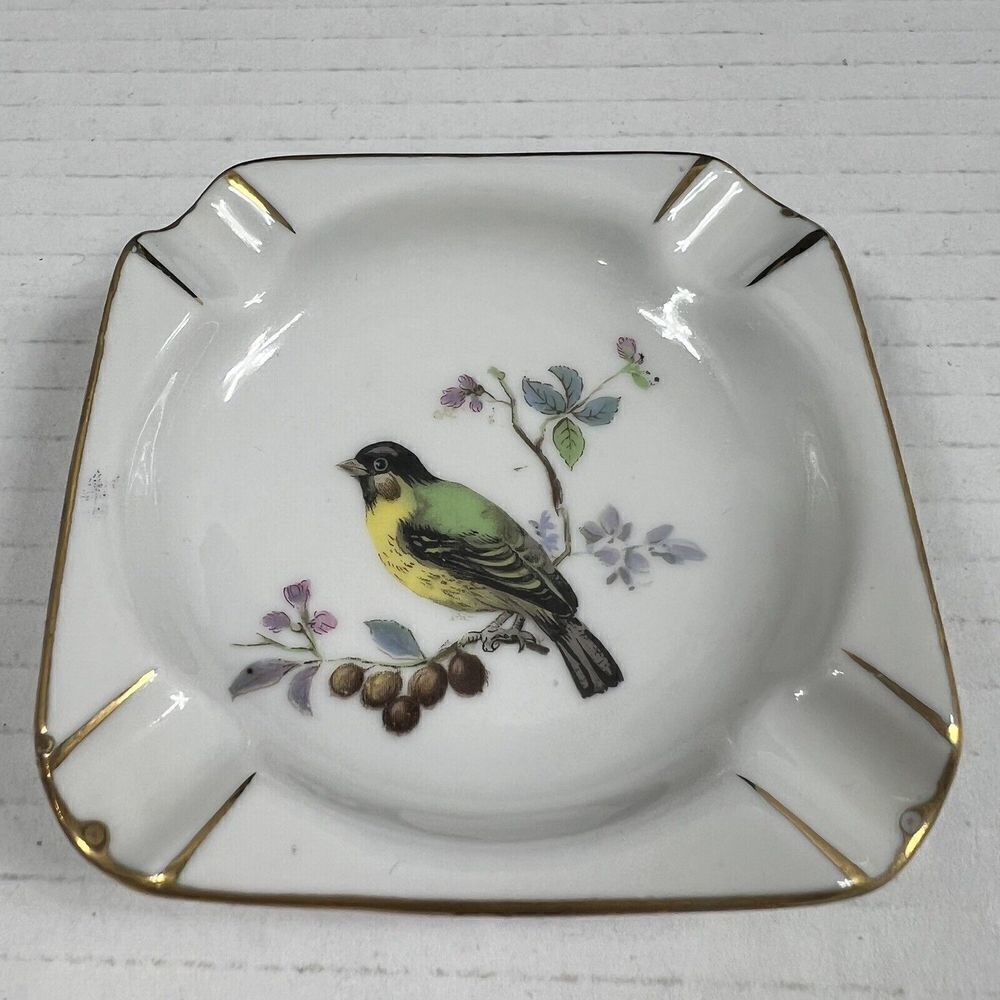 DRESDEN BIRD ASHTRAY Hand Painted With 14K Gold MINI Porcelain ASHTRAY Germany